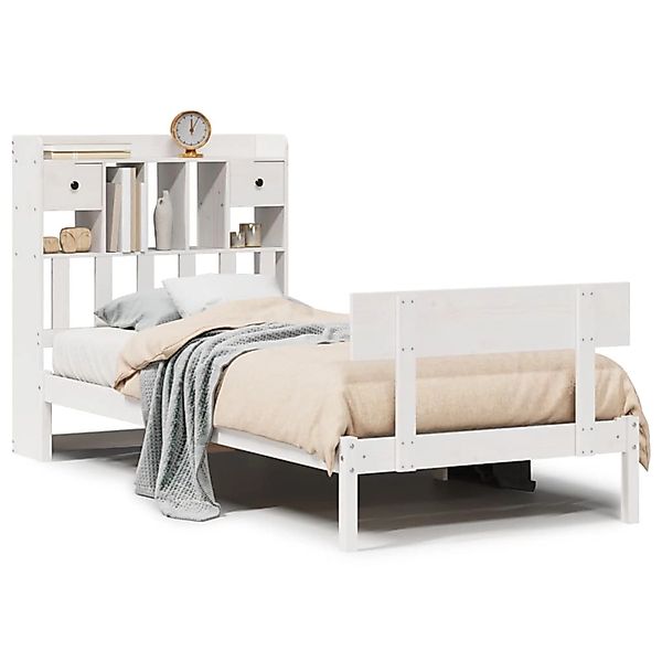 vidaXL Massivholzbett mit Regal ohne Matratze Weiß 90x200 cm Kiefer 3321829 günstig online kaufen