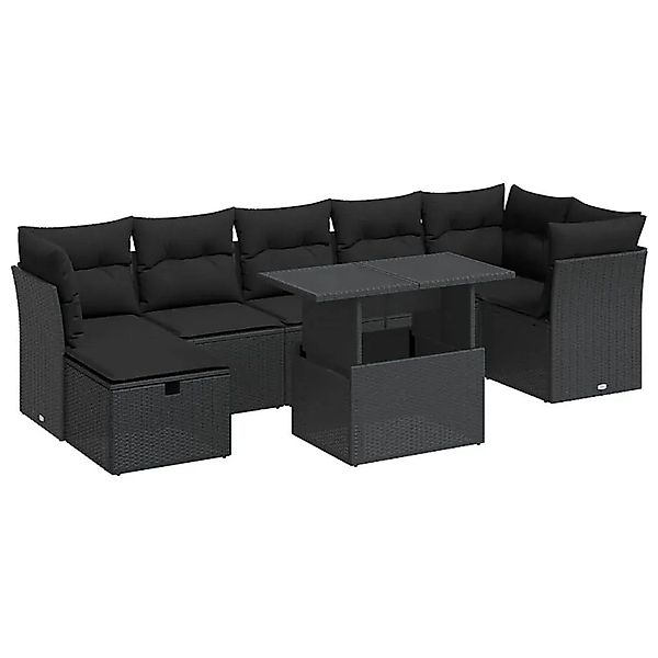 vidaXL 8-Tlg Garten-Sofagarnitur mit Kissen Schwarz Poly Rattan 3327785 günstig online kaufen
