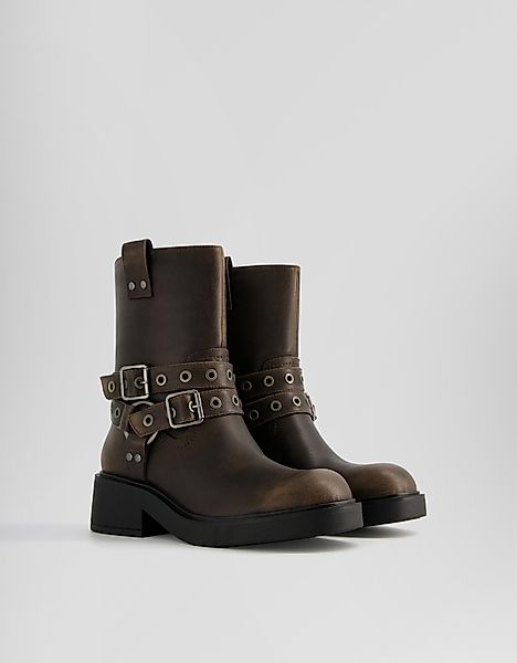 Bershka Stiefeletten Im Bikerlook Mit Zierschnallen Damen 35 Braun günstig online kaufen