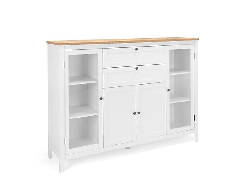 Finori Vitrine Highboard Kommode Bergen, Landhausstil, weiß / Eiche Artisan günstig online kaufen