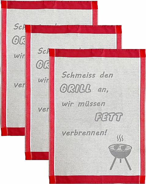 ROSS Geschirrtuch "Schmeiss den Grill an, wir müssen Fett verbrennen" Sprüc günstig online kaufen