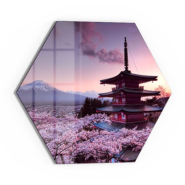 DEQORI Glasbild 'Kirschblüten Tempel Japan', 'Kirschblüten günstig online kaufen