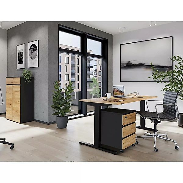 Büromöbel Set inkl. höhenverstellbarem Schreibtisch 180 cm LUGANO-01 in Gra günstig online kaufen