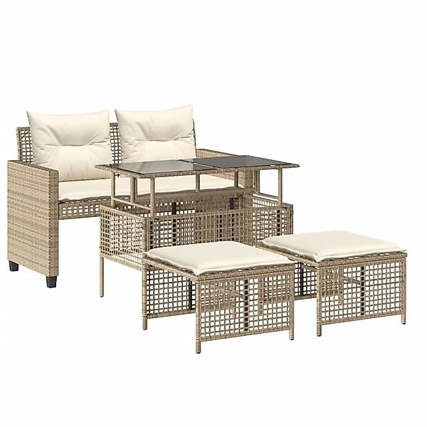 vidaXL 4-Tlg Garten-Sofagarnitur mit Kissen Beige Poly Rattan Glas 368138 günstig online kaufen