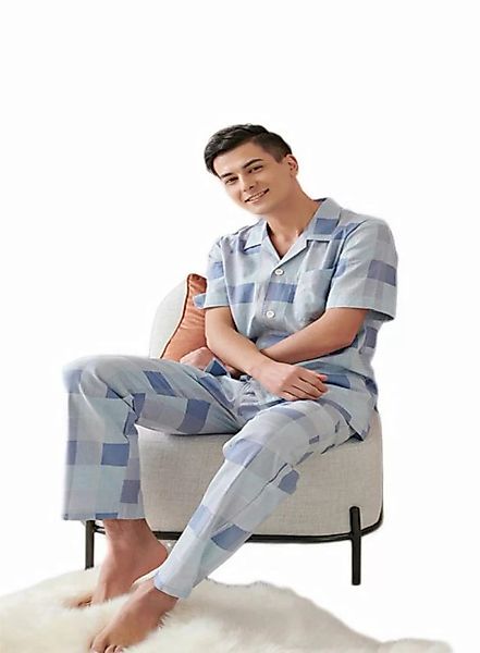 ZWY Spitzenkleid Sommer-Pyjama-Set mit kurzen Ärmeln und kariertem Revers günstig online kaufen