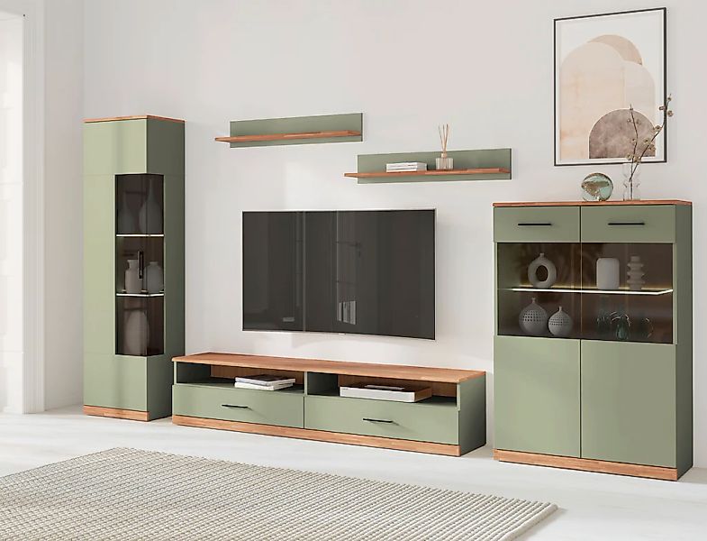 Home affaire Wohnwand "Ribe,Set-5 St.,Oberplatten Eiche massiv,viel Staurau günstig online kaufen