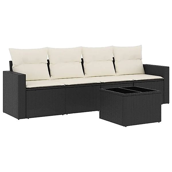 vidaXL 5-Tlg Garten-Sofagarnitur mit Kissen Schwarz Poly Rattan 3251023 günstig online kaufen