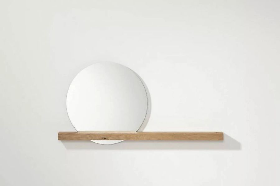 Wandspiegel mit Eichenholzleiste 100 × 7,5 × 4 cm, Spiegel Ø 50 cm links günstig online kaufen