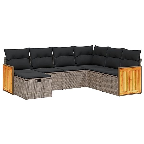 vidaXL 7-Tlg Garten-Sofagarnitur mit Kissen Grau Poly Rattan 3265764 günstig online kaufen