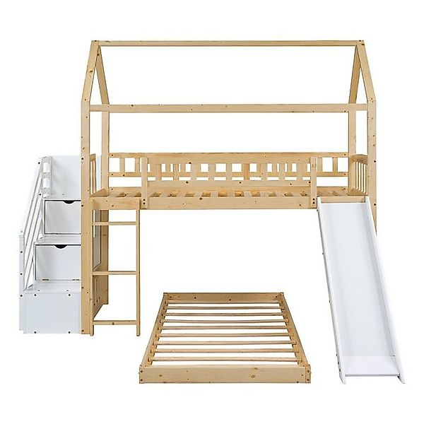 Odikalo Kinderbett Etagenbett Treppe Handlauf Stauraum Rutsche Fallschutz W günstig online kaufen