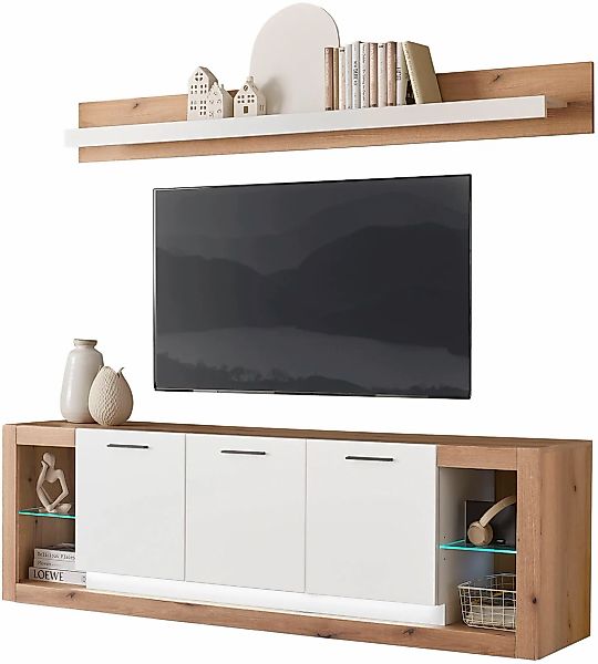 Home affaire Wohnwand "Brixen, moderne Anbauwand, Wohnzimmer-Set, Eiche Evo günstig online kaufen