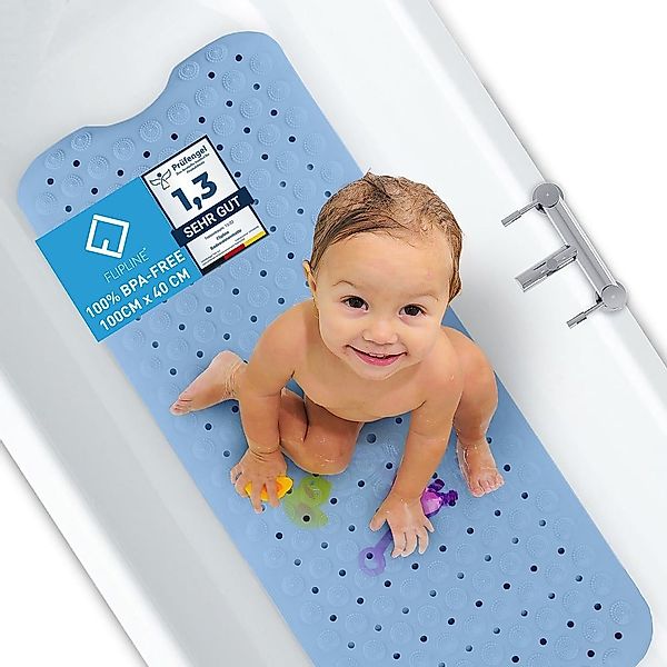 FLIPLINE® Badematte 100x40cm hellblau, 1x Badematte, TPE, sicherer Halt Bad günstig online kaufen