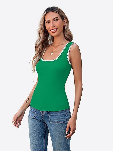 Imily Bela Tanktop Damen Gerippt kontrastierender Zickzack-Kante Quadratisc günstig online kaufen
