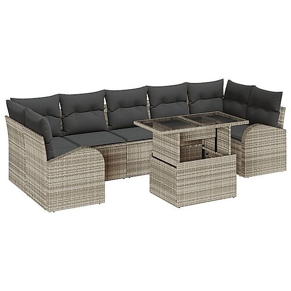 vidaXL Loungesofa 8-teilige Garten-Sofaset mit Kissen Hellgrau Poly Rattan, günstig online kaufen