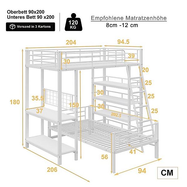 Odikalo Etagenbett Metallbett Bettgestell Hochbett mit Ablagefächern, 140x2 günstig online kaufen