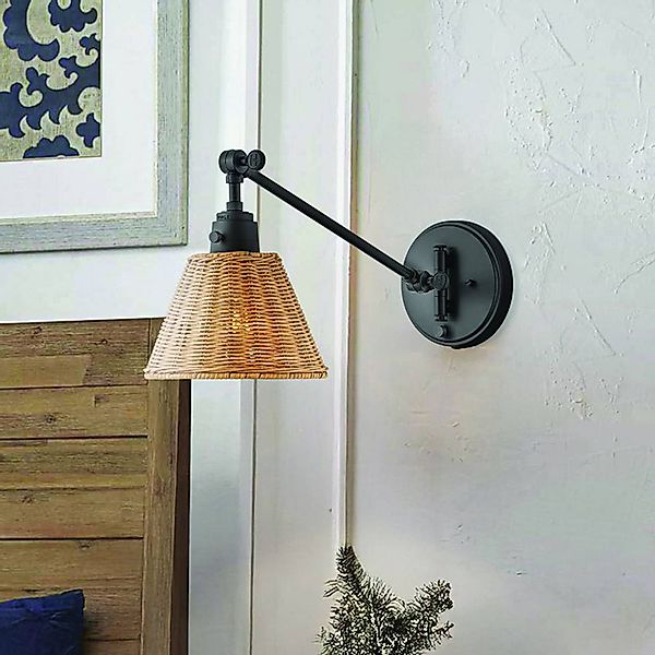 Wandleuchte Arti, schwarz/natur, Rattan, Stahl günstig online kaufen