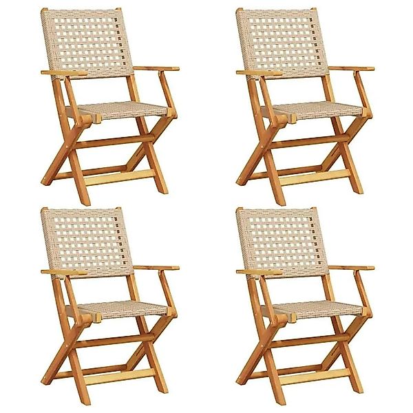 vidaXL Gartenstühle 4 Stk Klappbar Beige Poly Rattan & Massivholz 3214562 günstig online kaufen