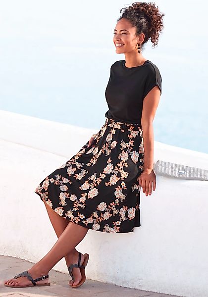 LASCANA Jerseykleid mit bedrucktem Rock, kurzärmliges Sommerkleid, casual günstig online kaufen