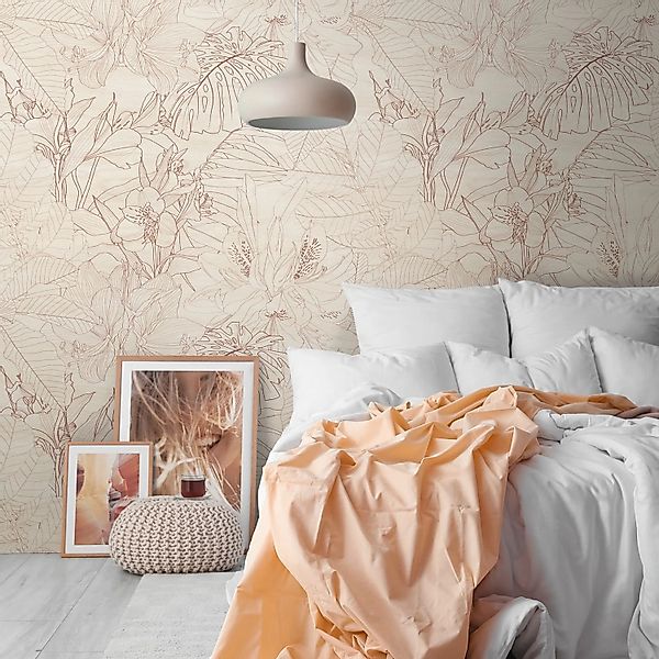 PROFHOME 398861-GU Fototapete Blumen Matt Beige Creme-Weiß Braun 1,59 m x 2 günstig online kaufen