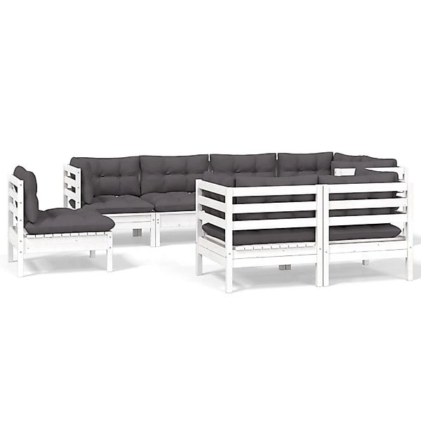 vidaXL 8-Tlg Garten-Lounge-Set mit Kissen Weiß Kiefer Massivholz 3096515 günstig online kaufen
