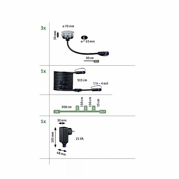 Paulmann LED-Outdoor-Bodeneinbaustrahler Floor Plug & Shine 3 Stk Ø 7 cm günstig online kaufen