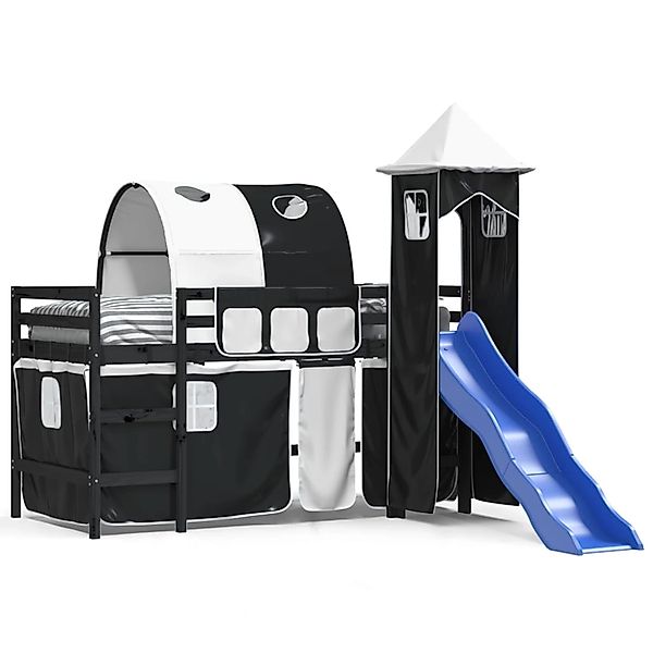 vidaXL Kinderhochbett mit Turm Weiß & Schwarz 80x200 cm Kiefernholz1930113 günstig online kaufen