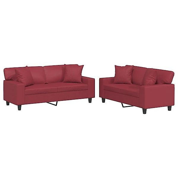 vidaXL Sofa 2-tlg. Sofagarnitur mit Kissen Weinrot Kunstleder günstig online kaufen