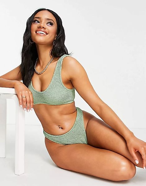ASOS DESIGN – Mix & Match Bikinihüfthose in Knitteroptik mit hohem Beinauss günstig online kaufen