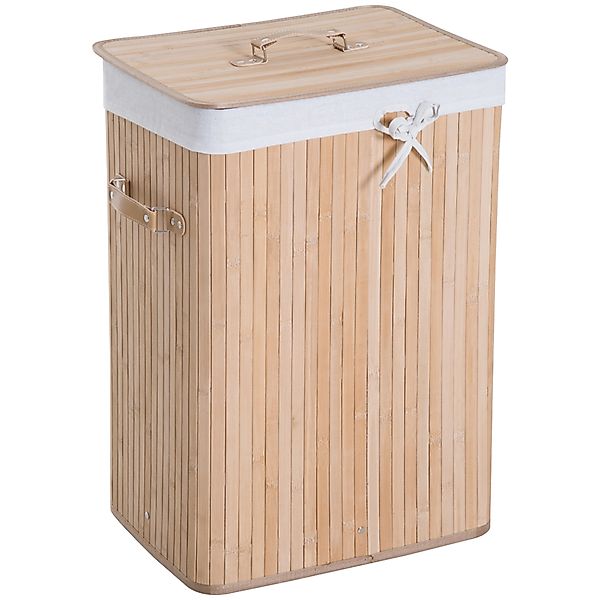 HOMCOM Wäschekorb Wäschebox mit Deckel 72L faltbar Segeltuchsack aus Bambus günstig online kaufen
