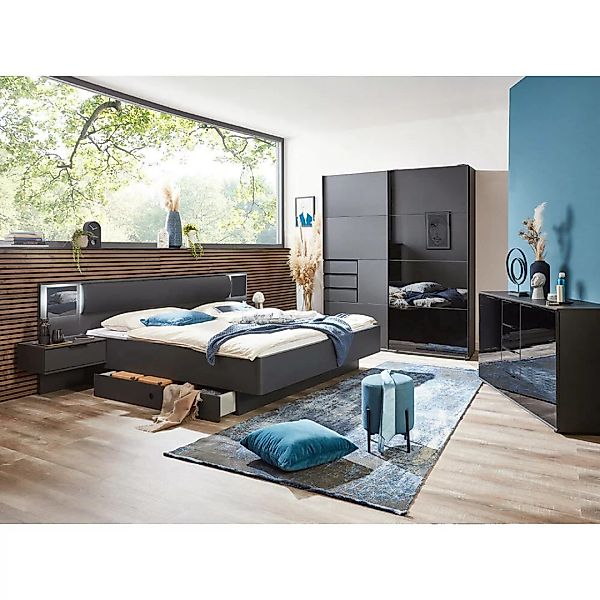 Schlafzimmer Set mit Bett 180x200cm mit LED in graphit mit schwarz BRIXEN-4 günstig online kaufen