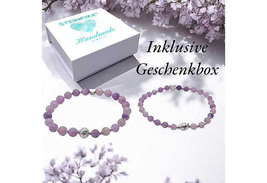 Steinfixx® Perlenarmband Lepidolith Edelsteine mit Silberperlen und Herz in günstig online kaufen
