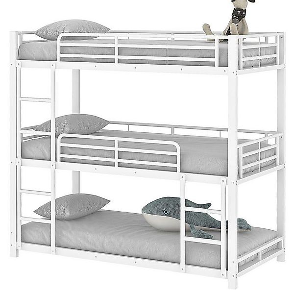 Yorbay Kinderbett Dreifach-Bettgestell Metall 90x200cm mit Geländer Leiter günstig online kaufen