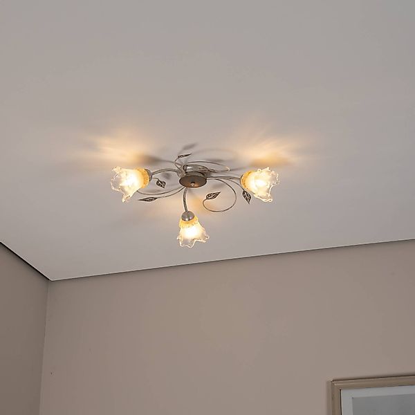 Deckenlampe Lancia, elfenbeinfarben, 3-flammig, Eisen, Glas günstig online kaufen