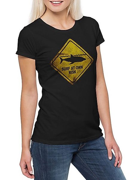 Urban Backwoods Print-Shirt Shark Warning Sign Damen T-Shirt Weißer Hai Sur günstig online kaufen