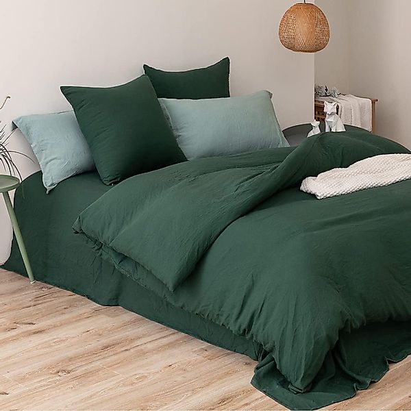 wohnTRAUM24 Bettwäsche Bettwäsche-Sets 135x200 Baumwolle Dunkelgrün günstig online kaufen