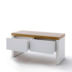 Garderobenbank in Weiß und Wildeiche Optik zwei Schubladen günstig online kaufen