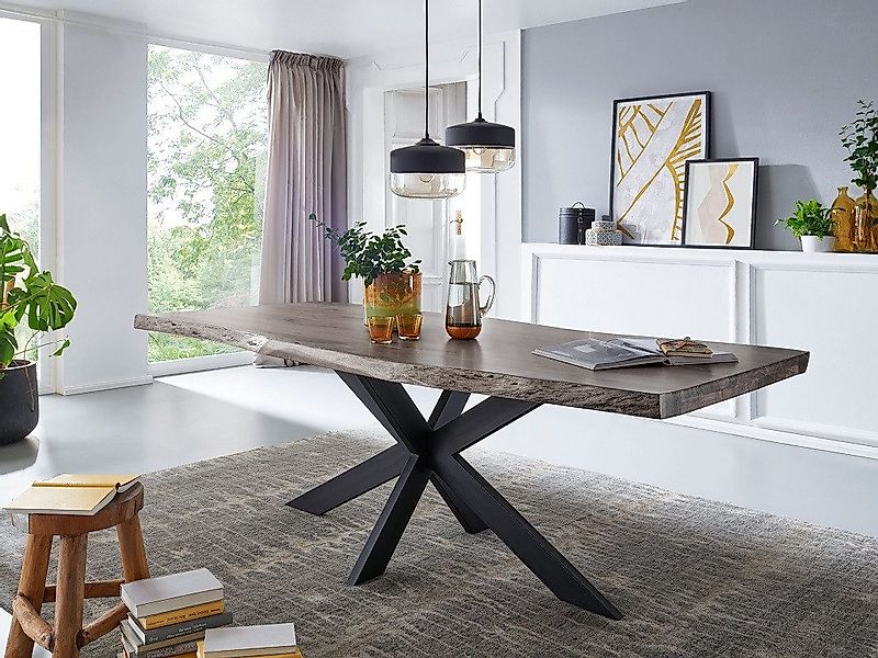 Main Möbel Esstisch Baumtisch "Pune" 180x90cm Akazie grau & Eisen schwarz günstig online kaufen