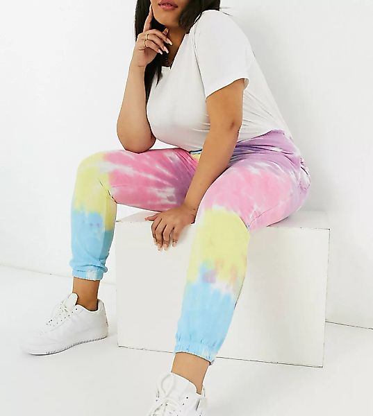 Daisy Street Plus – Pastellfarbene Jogginghose mit Batikmuster-Mehrfarbig günstig online kaufen
