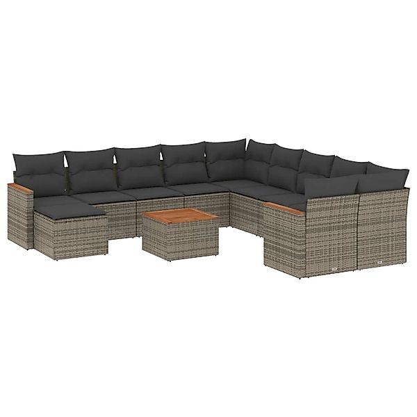 vidaXL 12-Tlg Garten-Sofagarnitur mit Kissen Grau Poly Rattan 3258980 günstig online kaufen