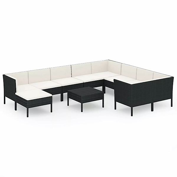 11-tlg. Garten-lounge-set Mit Auflagen Poly Rattan Schwarz günstig online kaufen