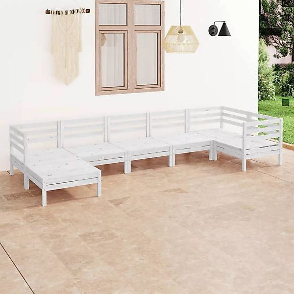 7-tlg. Garten-lounge-set Massivholz Kiefer Weiß günstig online kaufen