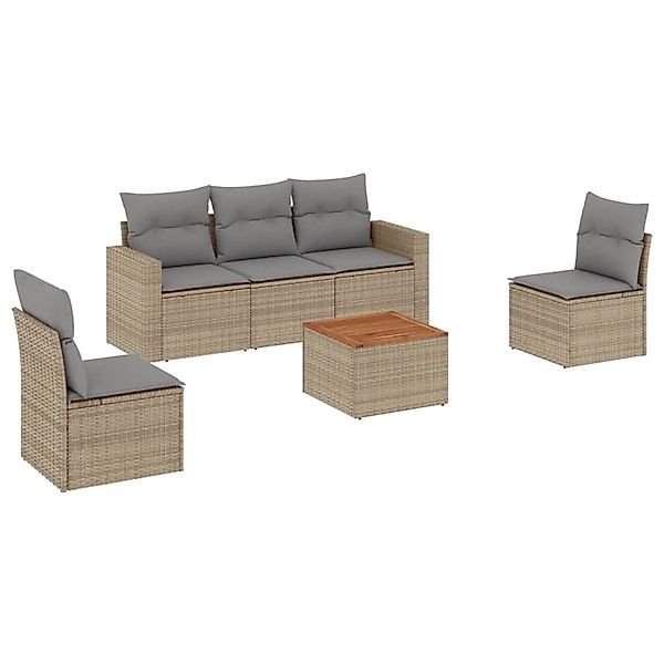 vidaXL 6-Tlg Garten-Sofagarnitur mit Kissen Beige Poly Rattan 3224064 günstig online kaufen