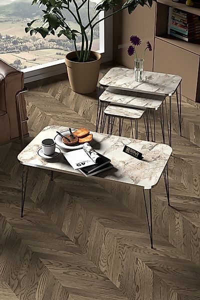 en.casa Couchtisch (4-St., 1x Couchtisch, 3x Satztisch), weiß marmoriert, s günstig online kaufen