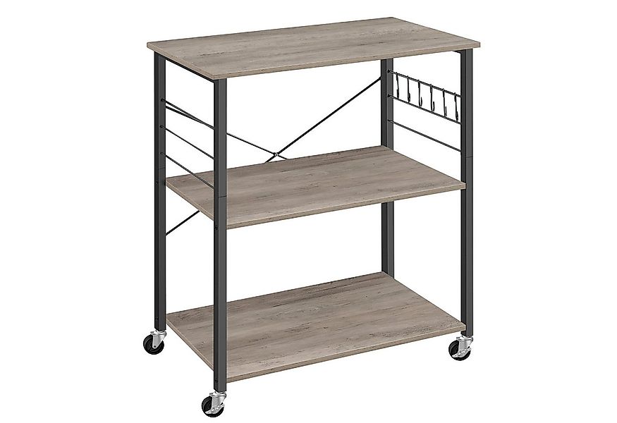 VASAGLE Servierwagen, Küchenwagen mit 3 Ebenen, mit 6 Haken günstig online kaufen