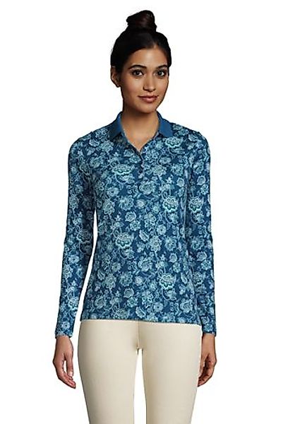 Supima-Poloshirt mit langen Ärmeln, Damen, Größe: S Normal, Blau, Baumwolle günstig online kaufen