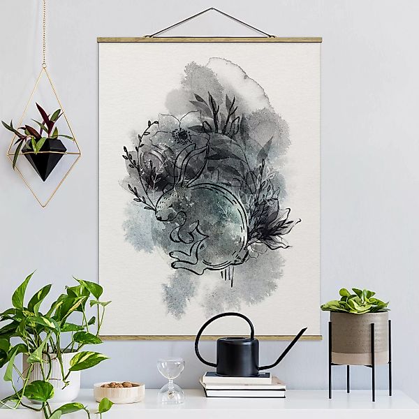 Stoffbild Blumen mit Posterleisten - Hochformat Vollmondhäschen günstig online kaufen