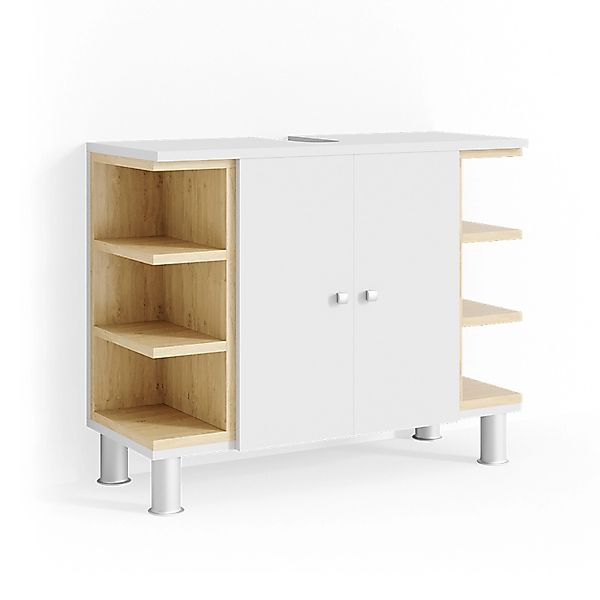 Vicco Waschbeckenunterschrank Aquis Weiß/Sonoma 79 x 64 cm günstig online kaufen