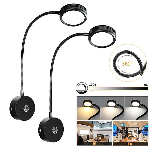 Jibenhome LED Leselampe Schwanenhals Lampe Wandmontage Schwarz LED Bettleuc günstig online kaufen