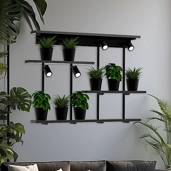 Wandleuchte Shelf, schwarz, Breite 102 cm, Holz, 4-flg. günstig online kaufen