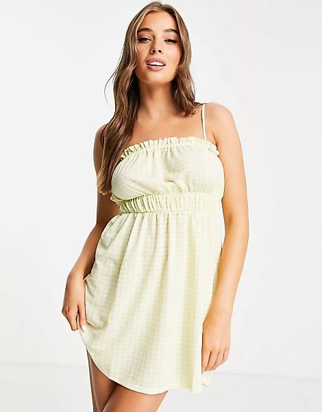 Miss Selfridge – Sommerkleid mit dünnen Trägern und Vichy-Karomuster in Gel günstig online kaufen
